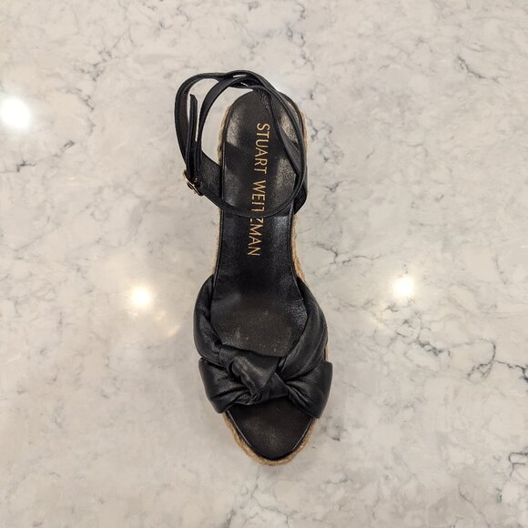STUART WEITZMAN Playa Knotted Leather Espadrille Wedge Sandals - Size 10 - Picture 9 of 12
